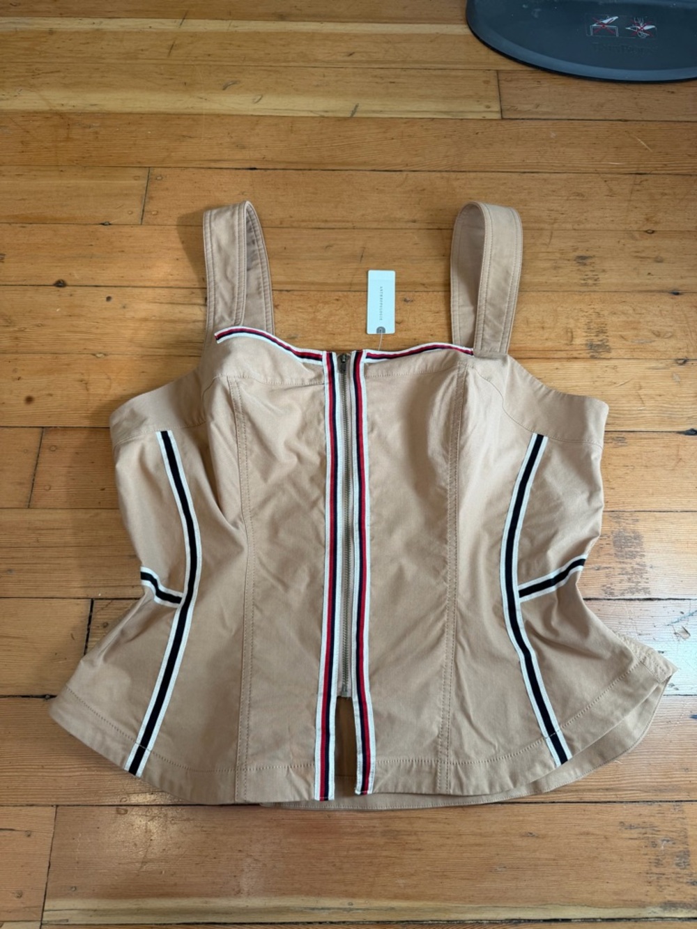 Maeve Tan Zip-Front Corset Tank with Contrast Stripes - Picture 2 of 4